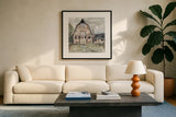 Going to the Country II Neutral by Jeanette Vertentes. Displayed in a glass frame with matte in a clean modern living room. Available as an archival giclee rolled canvas, fine art paper, or poster print. SKU 53452a.