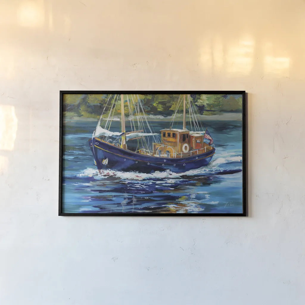 Heading to the Show by Jeanette Vertentes. shown as a paper print in a black flame. Available as a archival giclee rolled canvas, fine art paper, or poster print. SKU 83412i.