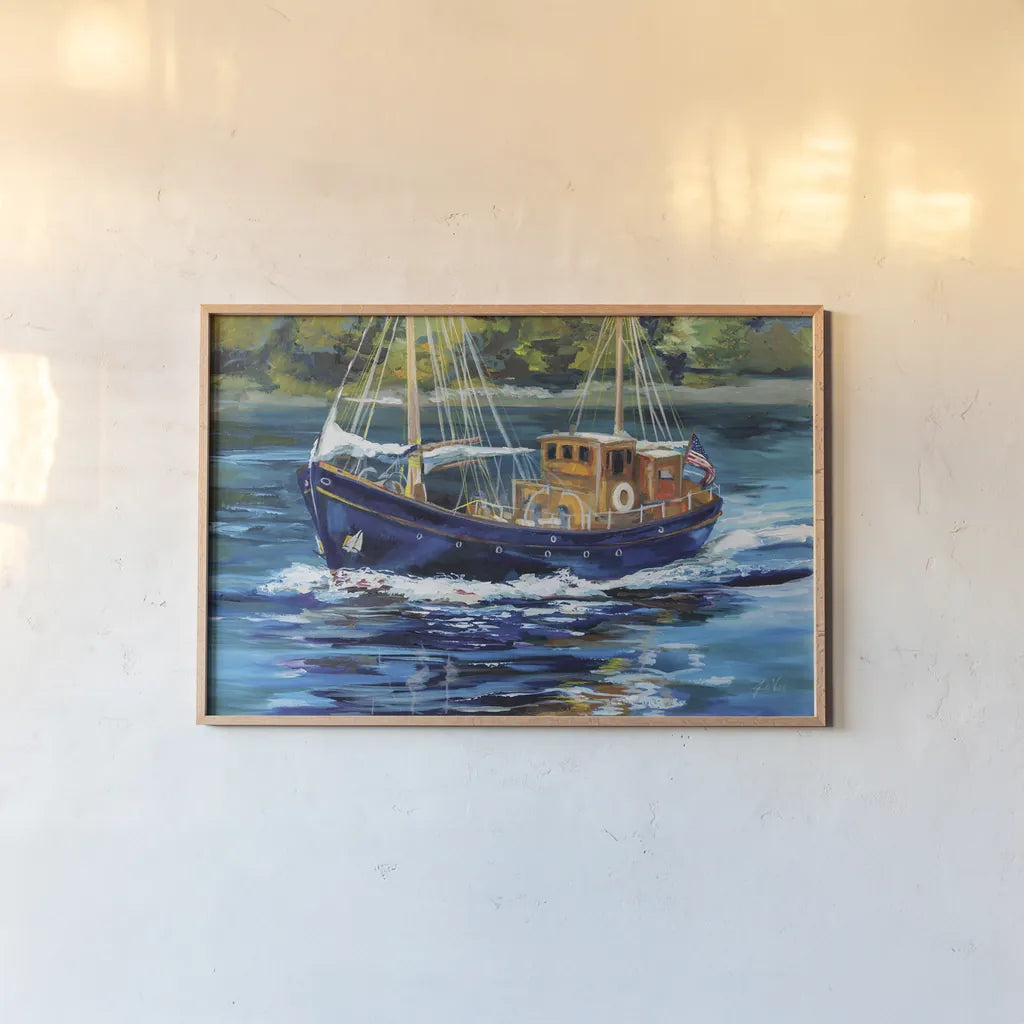 Heading to the Show by Jeanette Vertentes. shown as a paper print in a natural frame. Available as a archival giclee rolled canvas, fine art paper, or poster print. SKU 83412i.