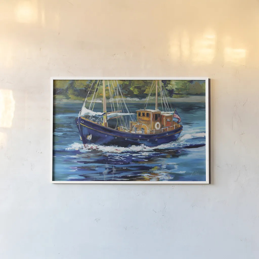 Heading to the Show by Jeanette Vertentes. shown as a paper print in a white frame. Available as a archival giclee rolled canvas, fine art paper, or poster print. SKU 83412i.