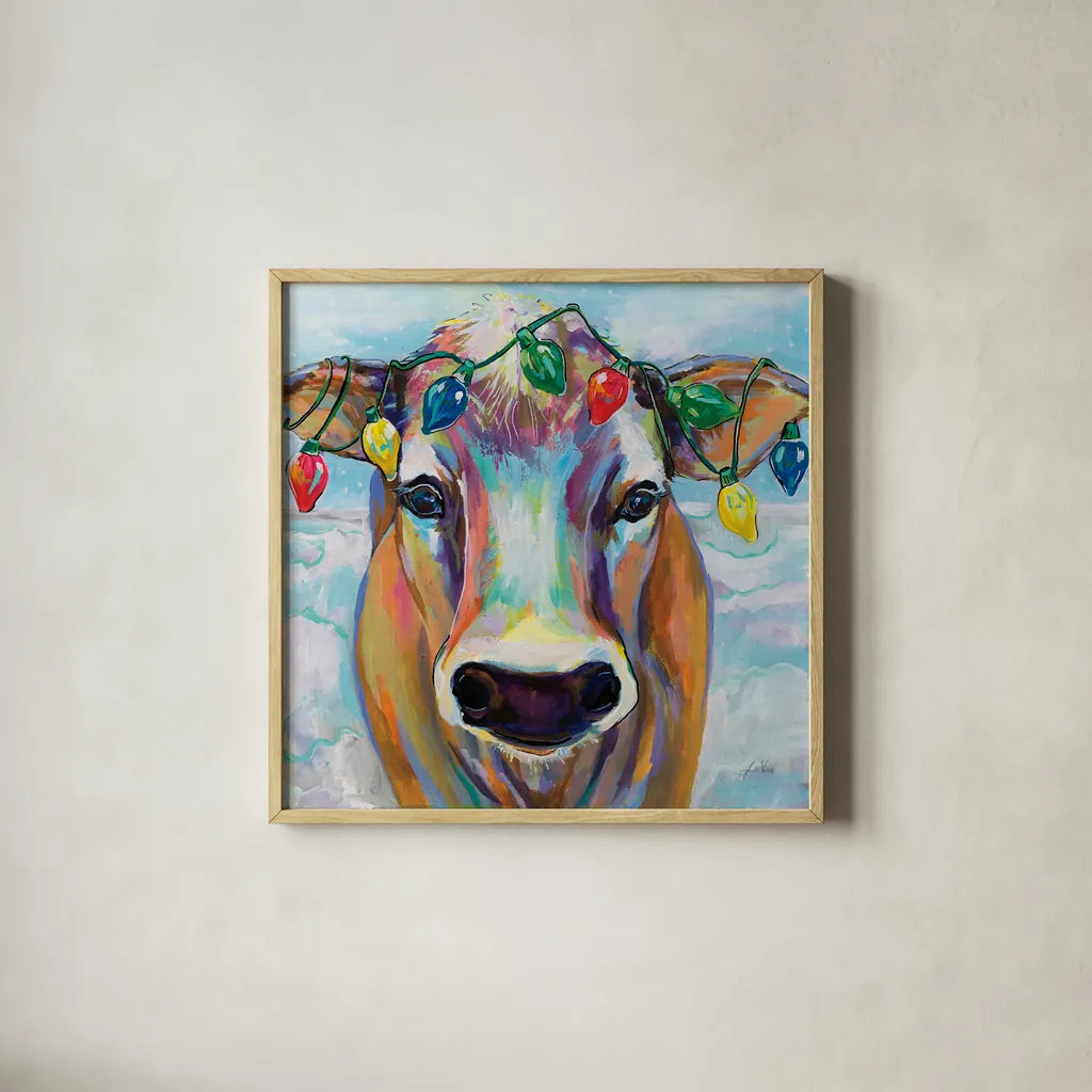 Holiday Beau by Jeanette Vertentes. Shown in a natural wood glass frame for a timeless modern aesthetic. Available as an archival giclee rolled canvas, fine art paper, or poster print. SKU 58755a.