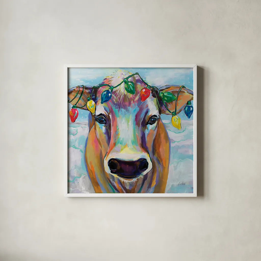 Holiday Beau by Jeanette Vertentes. Shown in a crisp white glass frame for a clean and minimalist style. Available as an archival giclee rolled canvas, fine art paper, or poster print. SKU 58755a.