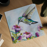 Hummingbird II Florals by Jeanette Vertentes. Shown as a detailed flat fine art print, highlighting archival giclee quality. Available as an archival giclee rolled canvas, fine art paper, or poster print. SKU 63689a.