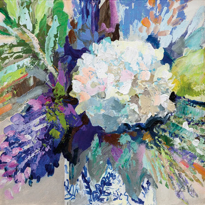 Hydrangea Chinoiserie I by Jeanette Vertentes. SKU 84311a. Archival Giclee Fine art print for wall decor.
