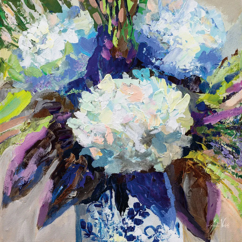 Hydrangea Chinoiserie II by Jeanette Vertentes. SKU 84312a. Archival Giclee Fine art print for wall decor.
