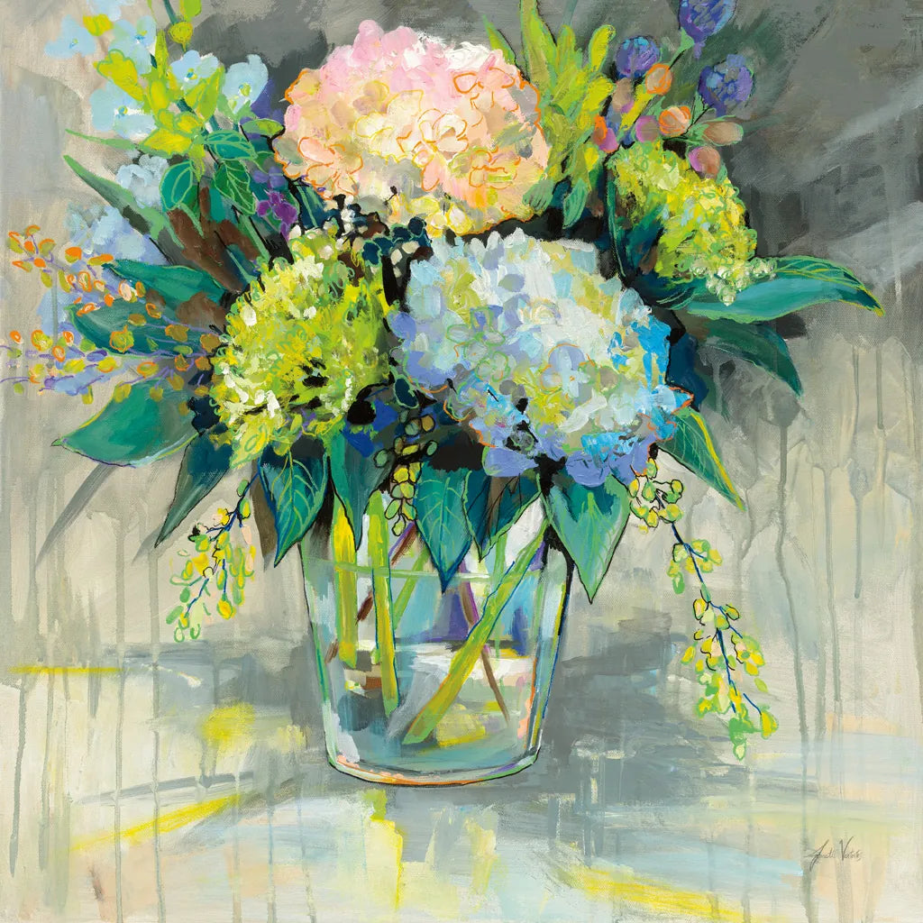 Hydrangeas from the Garden by Jeanette Vertentes. SKU 53183a. Archival Giclee Fine art print for wall decor.