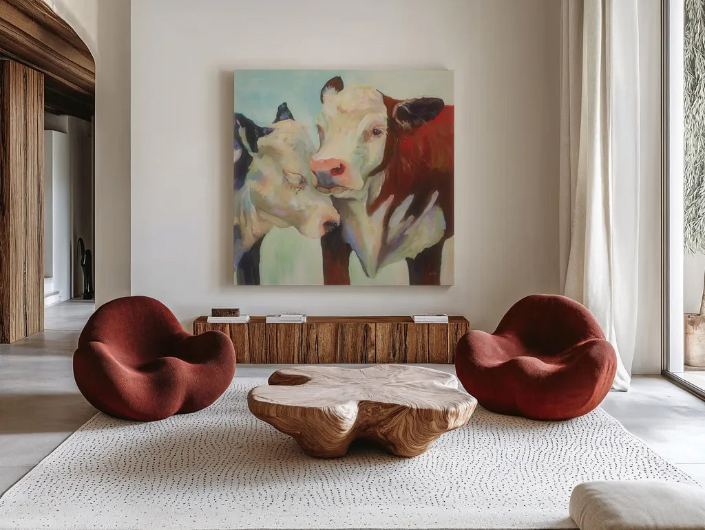 In Love by Jeanette Vertentes. Shown as extra-large giant wall art in a modern living room. Available as an archival giclee rolled canvas, fine art paper, or poster print. SKU 49135a.