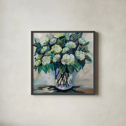Jaimes Bouquet by Jeanette Vertentes. Shown in a sleek black glass frame for a contemporary gallery look. Available as an archival giclee rolled canvas, fine art paper, or poster print. SKU 87800a.