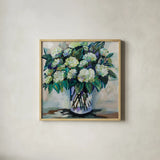 Jaimes Bouquet by Jeanette Vertentes. Shown in a natural wood glass frame for a timeless modern aesthetic. Available as an archival giclee rolled canvas, fine art paper, or poster print. SKU 87800a.