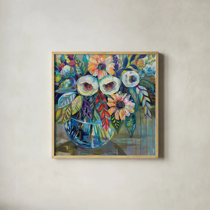 Joy by Jeanette Vertentes. Shown in a natural wood glass frame for a timeless modern aesthetic. Available as an archival giclee rolled canvas, fine art paper, or poster print. SKU 53467a.