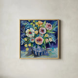 Joyful by Jeanette Vertentes. Shown in a natural wood glass frame for a timeless modern aesthetic. Available as an archival giclee rolled canvas, fine art paper, or poster print. SKU 103160a.