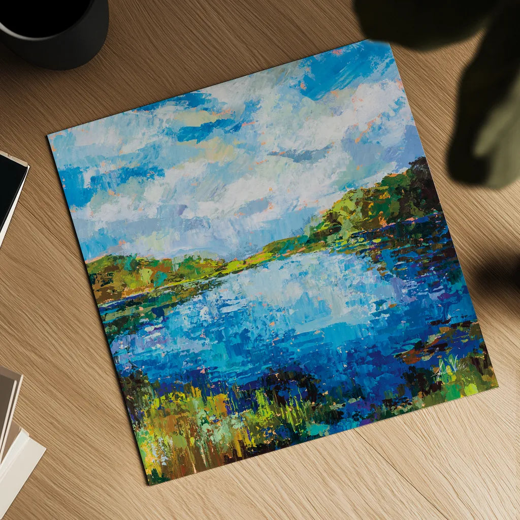 Lakeside by Jeanette Vertentes. Shown as a detailed flat fine art print, highlighting archival giclee quality. Available as an archival giclee rolled canvas, fine art paper, or poster print. SKU 74834a.