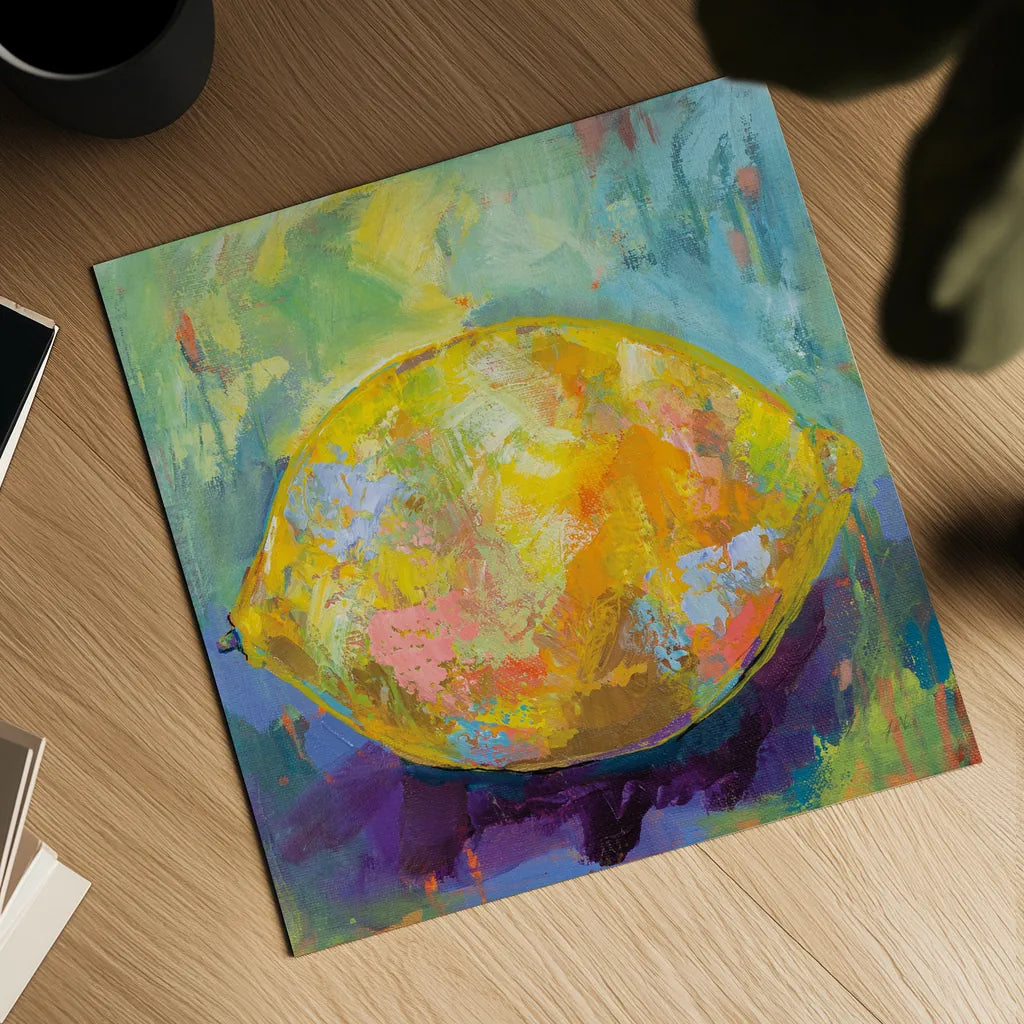 Lemon by Jeanette Vertentes. Shown as a detailed flat fine art print, highlighting archival giclee quality. Available as an archival giclee rolled canvas, fine art paper, or poster print. SKU 53244a.