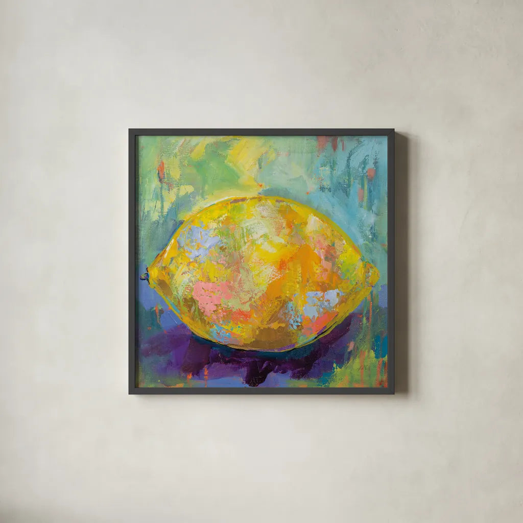 Lemon by Jeanette Vertentes. Shown in a sleek black glass frame for a contemporary gallery look. Available as an archival giclee rolled canvas, fine art paper, or poster print. SKU 53244a.