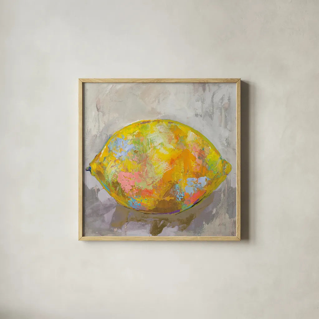 Lemon Neutral by Jeanette Vertentes. Shown in a natural wood glass frame for a timeless modern aesthetic. Available as an archival giclee rolled canvas, fine art paper, or poster print. SKU 58939a.