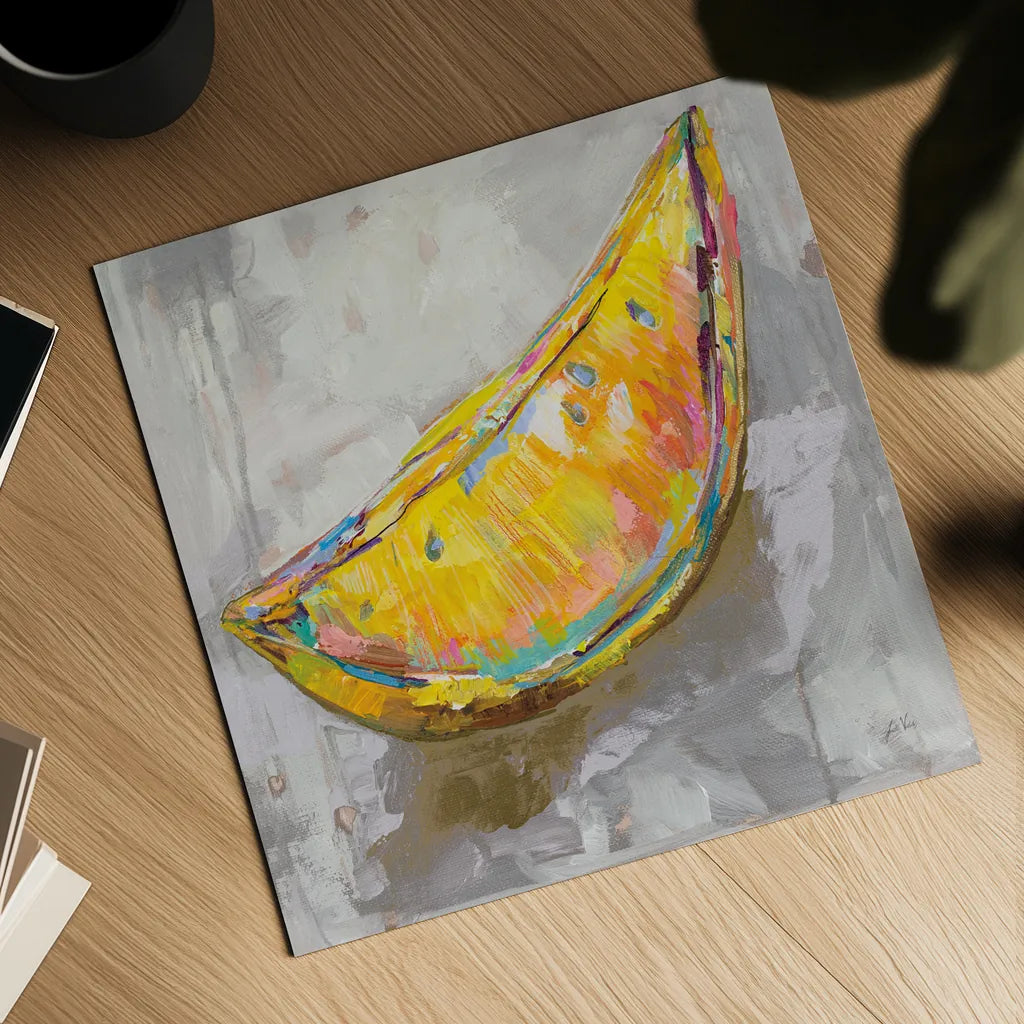 Lemon Wedge Neutral by Jeanette Vertentes. Shown as a detailed flat fine art print, highlighting archival giclee quality. Available as an archival giclee rolled canvas, fine art paper, or poster print. SKU 58940a.