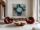 Light Hearted Bouquet by Jeanette Vertentes. Shown as extra-large giant wall art in a modern living room. Available as an archival giclee rolled canvas, fine art paper, or poster print. SKU 95744a.