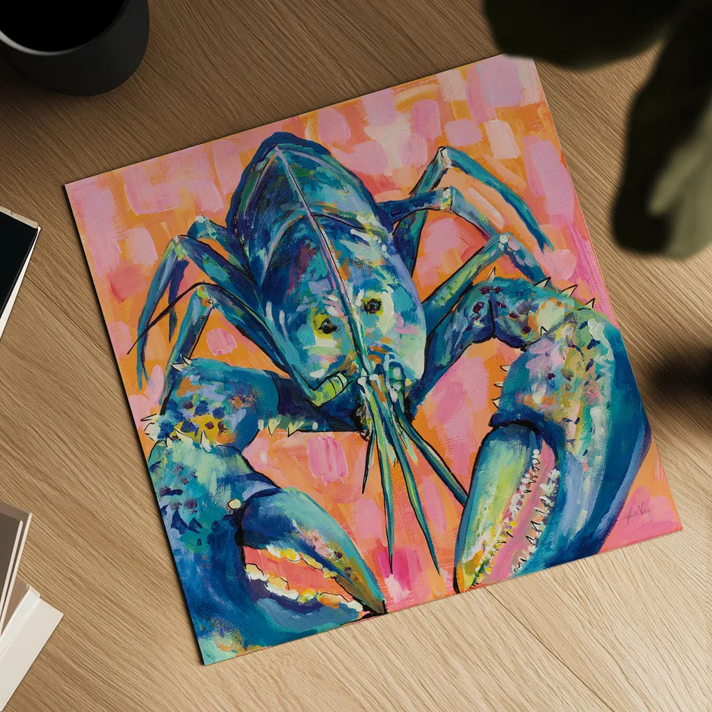 Lilly Lobster I by Jeanette Vertentes. Shown as a detailed flat fine art print, highlighting archival giclee quality. Available as an archival giclee rolled canvas, fine art paper, or poster print. SKU 55176a.