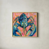 Lilly Lobster I by Jeanette Vertentes. Shown in a natural wood glass frame for a timeless modern aesthetic. Available as an archival giclee rolled canvas, fine art paper, or poster print. SKU 55176a.