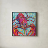 Lilly Lobster III by Jeanette Vertentes. Shown in a sleek black glass frame for a contemporary gallery look. Available as an archival giclee rolled canvas, fine art paper, or poster print. SKU 55178a.