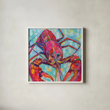 Lilly Lobster III by Jeanette Vertentes. Shown in a crisp white glass frame for a clean and minimalist style. Available as an archival giclee rolled canvas, fine art paper, or poster print. SKU 55178a.