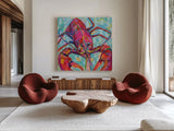 Lilly Lobster III by Jeanette Vertentes. Shown as extra-large giant wall art in a modern living room. Available as an archival giclee rolled canvas, fine art paper, or poster print. SKU 55178a.