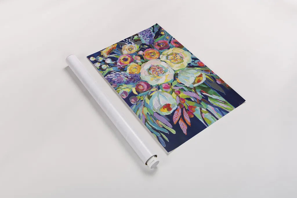 Lilys Bouquet by Jeanette Vertentes. shown as a rolled paper print. Available as archival giclee rolled canvas, fine art paper, or poster print. SKU 54409h.