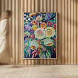 Lilys Bouquet by Jeanette Vertentes. shown as over sized large wall art. Available as an archival giclee rolled canvas, fine art paper, or poster print. SKU 54409h.