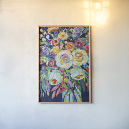 Lilys Bouquet by Jeanette Vertentes. shown as a paper print in a natural frame. Available as a archival giclee rolled canvas, fine art paper, or poster print. SKU 54409h.