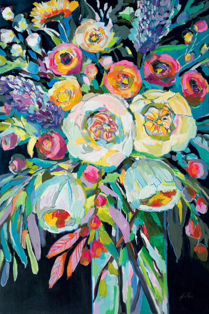 Lilys Bouquet Black by Jeanette Vertentes. SKU 72305h. Archival Giclee Fine art print for wall decor.