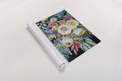 Lilys Bouquet Black by Jeanette Vertentes. shown as a rolled paper print. Available as archival giclee rolled canvas, fine art paper, or poster print. SKU 72305h.