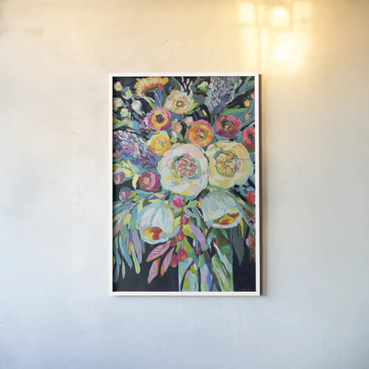 Lilys Bouquet Black by Jeanette Vertentes. shown as a paper print in a white frame. Available as a archival giclee rolled canvas, fine art paper, or poster print. SKU 72305h.
