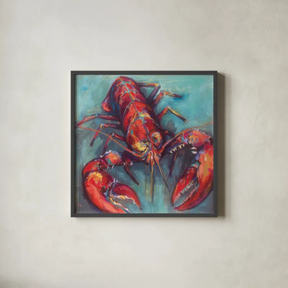 Lobster by Jeanette Vertentes. Shown in a sleek black glass frame for a contemporary gallery look. Available as an archival giclee rolled canvas, fine art paper, or poster print. SKU 49334a.