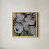 Lost Oyster by Jeanette Vertentes. Shown in a natural wood glass frame for a timeless modern aesthetic. Available as an archival giclee rolled canvas, fine art paper, or poster print. SKU 72620a.