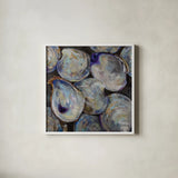 Lost Oyster by Jeanette Vertentes. Shown in a crisp white glass frame for a clean and minimalist style. Available as an archival giclee rolled canvas, fine art paper, or poster print. SKU 72620a.