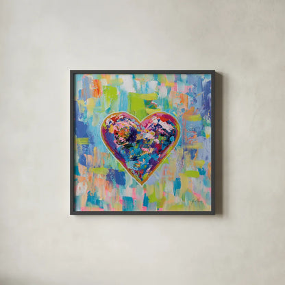 Love After Heartbreak by Jeanette Vertentes. Shown in a sleek black glass frame for a contemporary gallery look. Available as an archival giclee rolled canvas, fine art paper, or poster print. SKU 78272a.