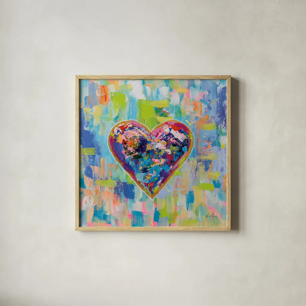 Love After Heartbreak by Jeanette Vertentes. Shown in a natural wood glass frame for a timeless modern aesthetic. Available as an archival giclee rolled canvas, fine art paper, or poster print. SKU 78272a.