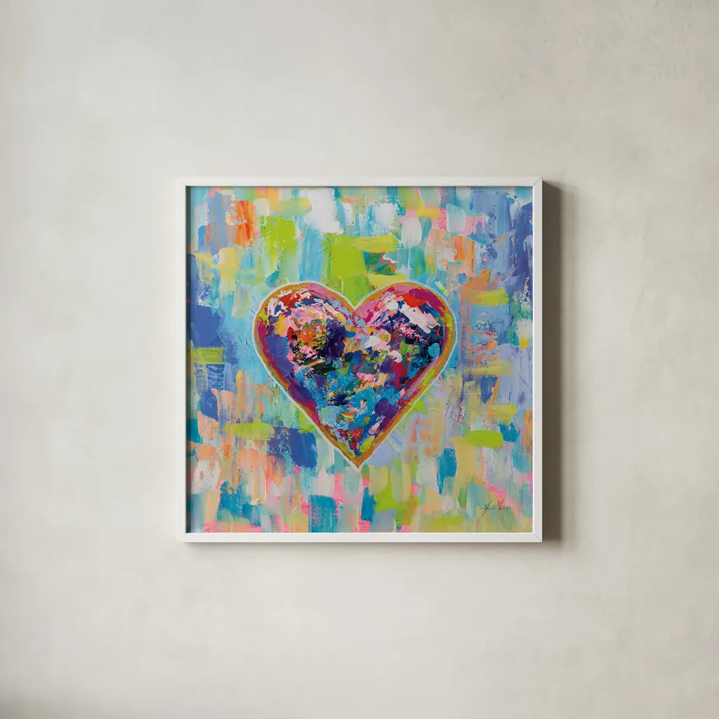 Love After Heartbreak by Jeanette Vertentes. Shown in a crisp white glass frame for a clean and minimalist style. Available as an archival giclee rolled canvas, fine art paper, or poster print. SKU 78272a.