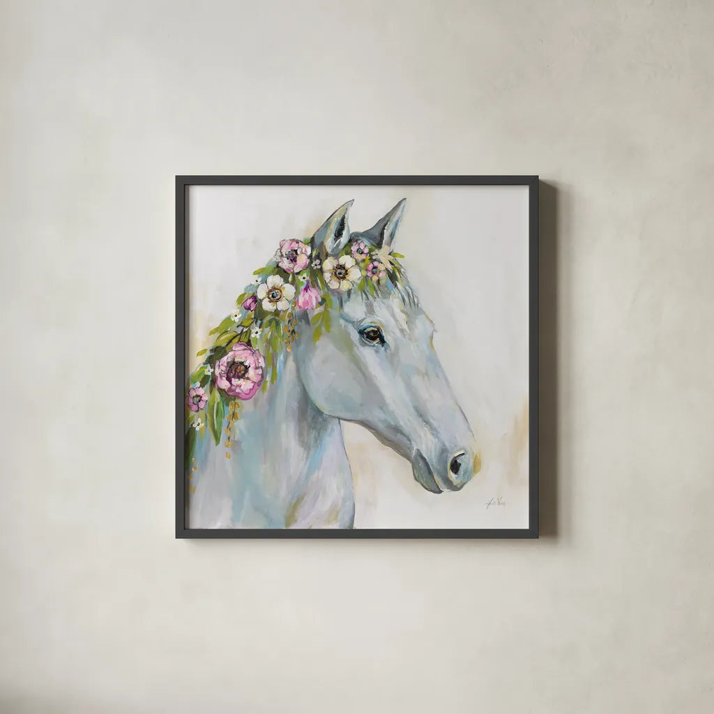 Lovely I by Jeanette Vertentes. Shown in a sleek black glass frame for a contemporary gallery look. Available as an archival giclee rolled canvas, fine art paper, or poster print. SKU 62400a.