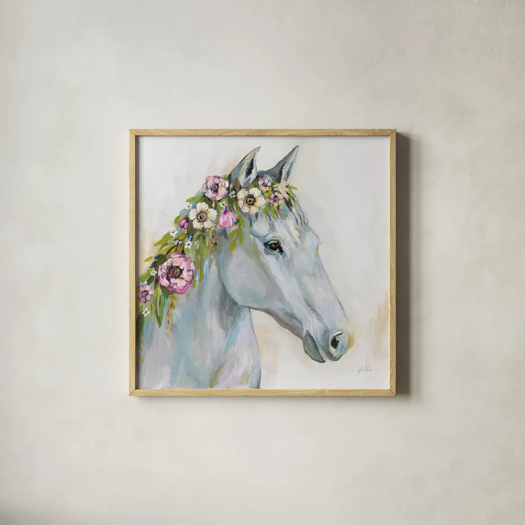 Lovely I by Jeanette Vertentes. Shown in a natural wood glass frame for a timeless modern aesthetic. Available as an archival giclee rolled canvas, fine art paper, or poster print. SKU 62400a.