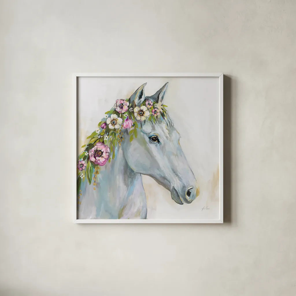 Lovely I by Jeanette Vertentes. Shown in a crisp white glass frame for a clean and minimalist style. Available as an archival giclee rolled canvas, fine art paper, or poster print. SKU 62400a.