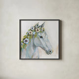 Lovely I Blue Flowers by Jeanette Vertentes. Shown in a sleek black glass frame for a contemporary gallery look. Available as an archival giclee rolled canvas, fine art paper, or poster print. SKU 68932a.
