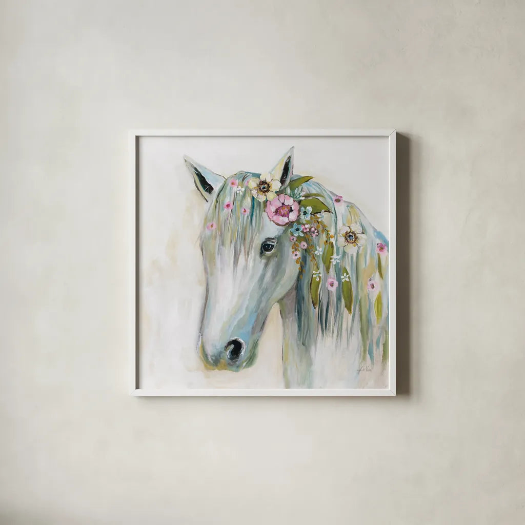 Lovely II by Jeanette Vertentes. Shown in a crisp white glass frame for a clean and minimalist style. Available as an archival giclee rolled canvas, fine art paper, or poster print. SKU 62401a.