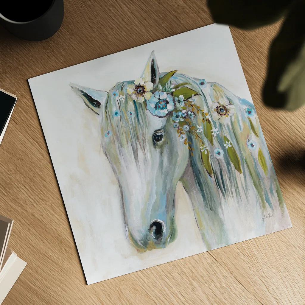 Lovely II Blue Flowers by Jeanette Vertentes. Shown as a detailed flat fine art print, highlighting archival giclee quality. Available as an archival giclee rolled canvas, fine art paper, or poster print. SKU 68933a.