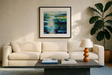 Luminescence by Jeanette Vertentes. Displayed in a glass frame with matte in a clean modern living room. Available as an archival giclee rolled canvas, fine art paper, or poster print. SKU 71514a.