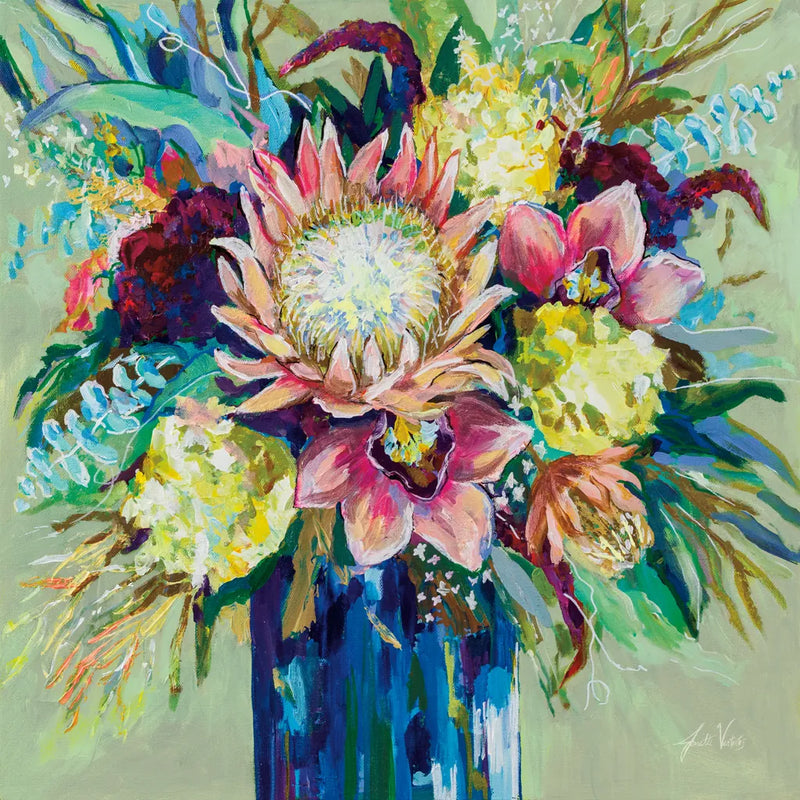 Marias Bouquet Sage by Jeanette Vertentes. SKU 79074a. Archival Giclee Fine art print for wall decor.