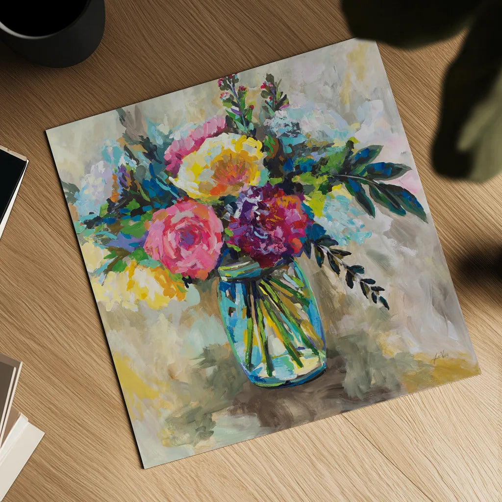 Masons Bouquet by Jeanette Vertentes. Shown as a detailed flat fine art print, highlighting archival giclee quality. Available as an archival giclee rolled canvas, fine art paper, or poster print. SKU 55188a.