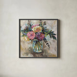 Masons Bouquet Light by Jeanette Vertentes. Shown in a sleek black glass frame for a contemporary gallery look. Available as an archival giclee rolled canvas, fine art paper, or poster print. SKU 56405a.