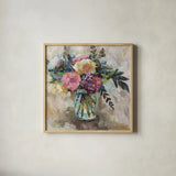 Masons Bouquet Light by Jeanette Vertentes. Shown in a natural wood glass frame for a timeless modern aesthetic. Available as an archival giclee rolled canvas, fine art paper, or poster print. SKU 56405a.