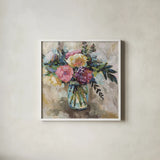 Masons Bouquet Light by Jeanette Vertentes. Shown in a crisp white glass frame for a clean and minimalist style. Available as an archival giclee rolled canvas, fine art paper, or poster print. SKU 56405a.